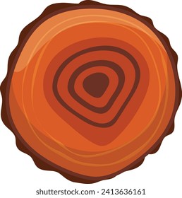 Cross section of tree trunk showing rings for age. Detailed wooden texture with annual growth rings.