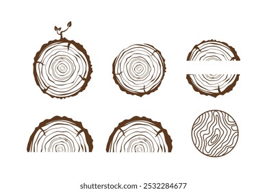 seção transversal do tronco com anéis de árvore Vetor de design de logotipo. Anéis de crescimento de árvores. Seção transversal do tronco da árvore