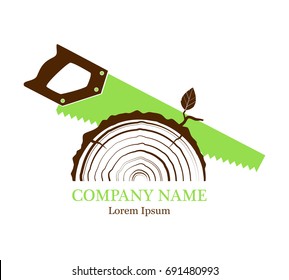 Cross section of the trunk with tree rings. Vector. Logo. Rings of tree growth. Section of the tree trunk. Flat icon. Saw a tree. Forest works.