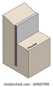 Cross sectional diagram of a retaining wall: piling wall.