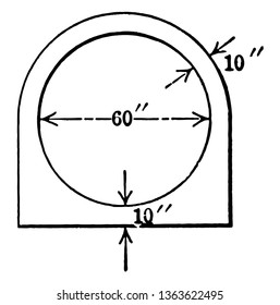 Quersegment der Betonleitung. Das Diagramm kann verwendet werden, um die Lautstärke, die Vintage-Linie Zeichnung oder Gravitation Illustration zu lokalisieren.