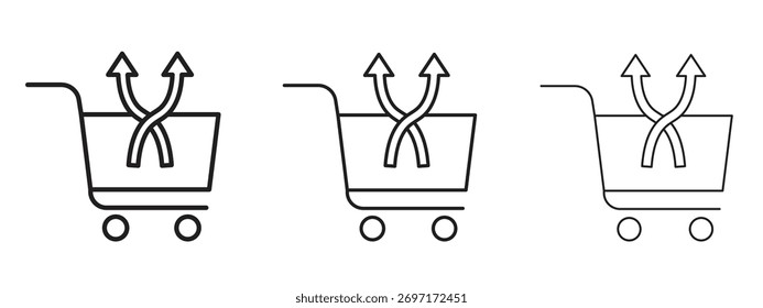 Signo de estilo lineal de icono de venta cruzada para concepto móvil y Diseño web.
