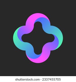 Cross shape 3d logo ribbons pattern vibrant gradient colors, creative plus sign concept sticker design.