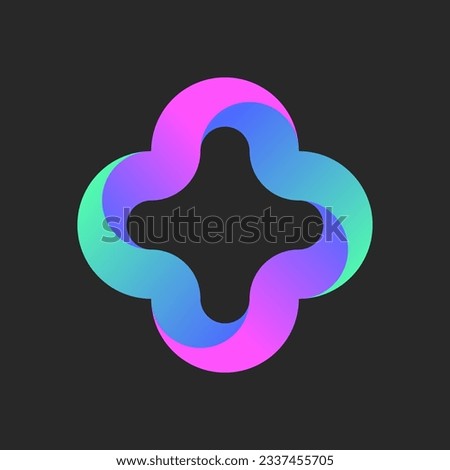 Cross shape 3d logo ribbons pattern vibrant gradient colors, creative plus sign concept sticker design.