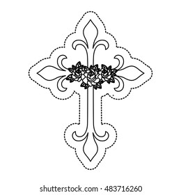 Cross shape with flowers design. Religion tattoo and symbol theme. Isolated image. Vector illustration