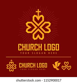 Cross in the shape of hearts. Logo of the church.