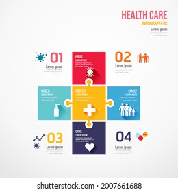 Cross shape jigsaw. Protect Virus covid Concept Design infographic Template vector illustration