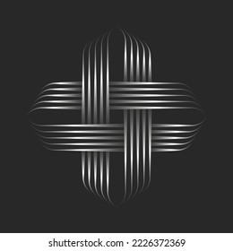 Estilo de arte de línea de logotipo cruzado, degradado metálico forma creativa logotipo de intersección paralela suave líneas delgadas rayado patrón.