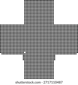 Forma cruzada hecha de puntos negros sobre fondo blanco más símbolo de signo