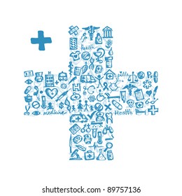 Cross shape with medical icons for your design