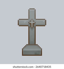 cross shaped tombstone in pixel art style