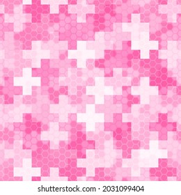 Cross shapes columns seamless pattern. Folk abstract geometric wallpaper background. Pink ruby ancient mosaic tribal motif. Vector geometric ornament. Ethnical textile print