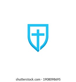 cross with shield logo vector icon illustration design
