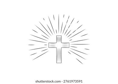 Cross with shining light isolated on a transparent background. A symbol of the love of Jesus. God vector illustration. Catholic symbol flat vector, black cross with glow. Christian cross symbol icon