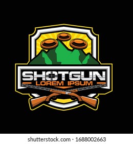 Cross Shotgun With Clay Pigeon Vector Sport Badge Logo Template