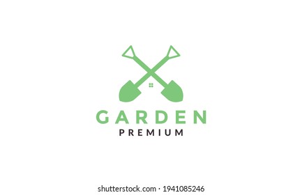cross shovel with home logo vector symbol icon design illustration