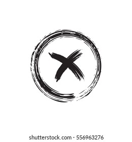 Cross sign black element. Gray brush X icon isolated on white background. Simple mark design. Round shape button for vote, decision, web Symbol of error, wrong and stop, failed Vector illustration