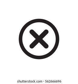 Cross sign black element. Gray X icon isolated on white background. Simple mark graphic design. Round button for vote, decision, web. Symbol of error, check, wrong or stop, failed. Vector illustration