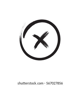 Cross sign black element. Gray brush X icon isolated on white background. Simple mark design. Round shape button for vote, decision, web Symbol of error, wrong and stop, failed Vector illustration