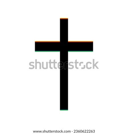 Cross sign. Black Icon with vertical effect of color edge aberration at white background. Illustration.