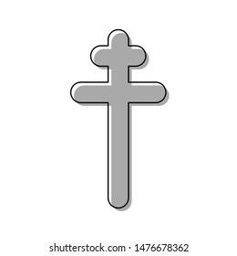 Cross sign. Black line icon with gray shifted flat filled icon on white background. Illustration.