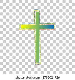 Cross sign. Blue to green gradient Icon with Four Roughen Contours on stylish transparent Background. Illustration.