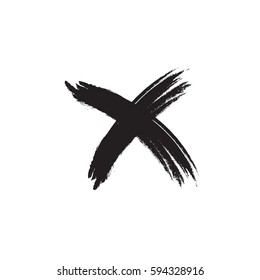Cross sign element. Black grunge X icon, isolated on white background. Mark graphic design. Button for vote, decision, web. Symbol of error, check, wrong and stop, failed. Vector illustration