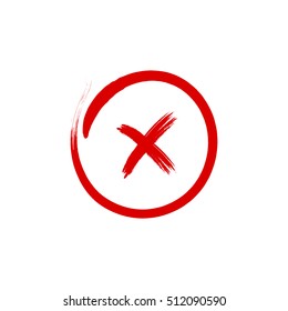 Elemento de signo cruzado. Icono X de pincel rojo aislado en fondo blanco. Diseño de marca simple. Botón de forma redonda para votar, decisión, web. Error en el símbolo, error y detención. Ilustración del vector