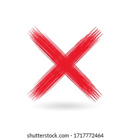 Element überkreuzen. Rote farbige Grunge X Symbol einzeln auf weißem Hintergrund.