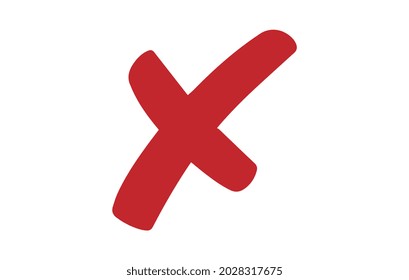 Cross sign element. Red grunge X icon, isolated on white background. Mark graphic design. Button for vote, decision, web. Symbol of error, check, wrong and stop, failed. Vector illustration