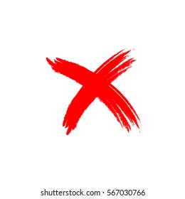 Cross sign element. Red grunge X icon, isolated on white background. Mark graphic design. Button for vote, decision, web. Symbol of error, check, wrong and stop, failed. Vector illustration