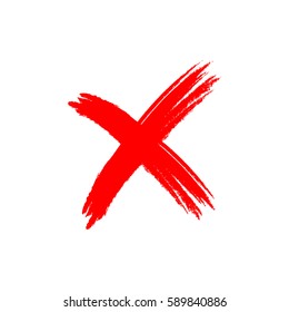 Элемент крестового знака. Красный значок гранж X, изолированный на белом фоне. Маркировка графического дизайна. Кнопка для голосования, принятия решения, веб. Символ ошибки, проверки, ошибки и остановки, неудачи. Векторная иллюстрация