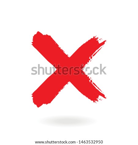 Cross sign element. Red grunge X icon, isolated on white background. Mark graphic design. Rejected sign in grunge style. Symbol of error, check, wrong and stop, failed.
