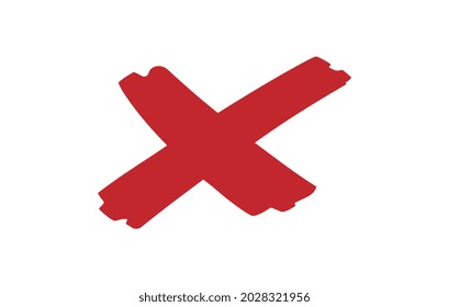 Cross sign element. Red X icon isolated on white background. Simple mark graphic design. Button for vote, decision, web. Symbol of error, check, wrong and stop, failed. Vector illustration
