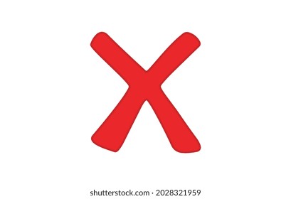 Cross sign element. Red X icon isolated on white background. Simple mark graphic design. Button for vote, decision, web. Symbol of error, check, wrong and stop, failed. Vector illustration