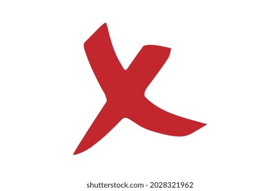Elemento de signo cruzado. Icono X rojo aislado en fondo blanco. Diseño gráfico de marca simple. Botón de voto, decisión, web. El símbolo de error, comprobación, error y parada, falló. Ilustración del vector