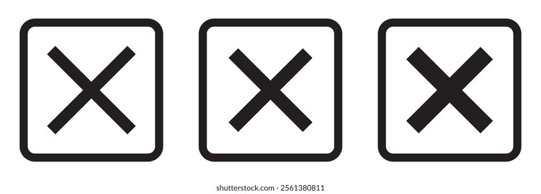 Cross sign element. Red X icon isolated on white background. Simple mark graphic design. Button for vote, decision, web. Symbol of error, check, wrong and stop, failed. Vector illustration