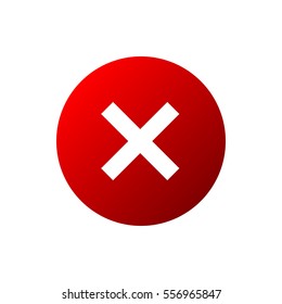 Cross sign element. Red X icon isolated on white background. Mark graphic design. Round volume button for vote, decision, web. Symbol error, check, wrong or stop, failed. Vector illustration