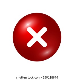 Cross sign element. Red X icon isolated on white background. Mark graphic design. Round volume button for vote, decision, web. Symbol error, check, wrong or stop, failed. Vector illustration