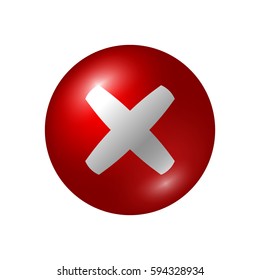 Cross sign element. Red X icon isolated on white background. Mark graphic design. Round volume button for vote, decision, web. Symbol error, check, wrong or stop, failed. Vector illustration