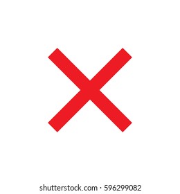 Cross sign element. Red X icon isolated on white background. Simple mark graphic design. Button for vote, decision, web. Symbol of error, check, wrong and stop, failed. Vector illustration