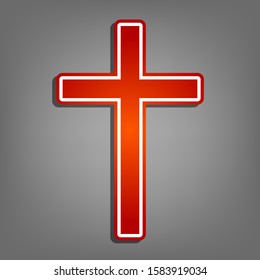 Cross sign. Flat red icon with linear white icon with gray shadow at grayish background. Illustration.