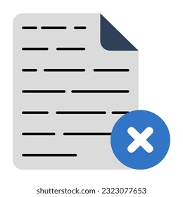 Cross sign with folded paper showcasing wrong file concept icon 