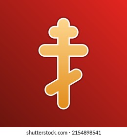 Cross sign. Golden gradient Icon with contours on redish Background. Illustration.