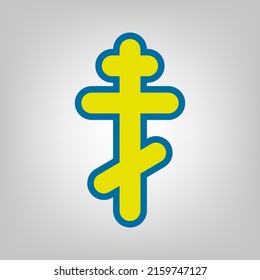 Cross sign. Icon in colors of Ukraine flag (yellow, blue) at gray Background. Illustration.