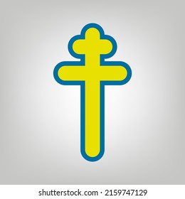 Cross sign. Icon in colors of Ukraine flag (yellow, blue) at gray Background. Illustration.