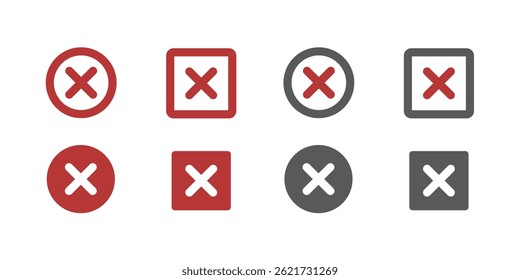 Conjunto de iconos de signo cruzado. Icono de cuadro cruzado con falso, acepte los iconos de signo cruzado.