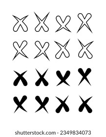 cross sign icon symbol collections  X mark outline vector and blunt end   sharp end 