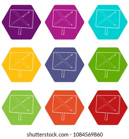 Cross sign icons 9 set coloful isolated on white for web