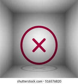 Cross sign illustration. Bordo icon with shadow in the room.